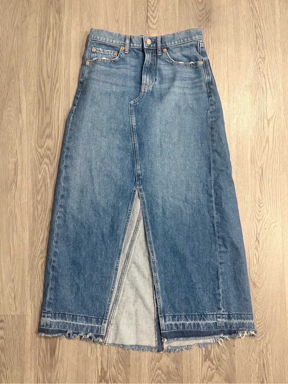 GAP Blue Denim Midi Skirt with Front Slit